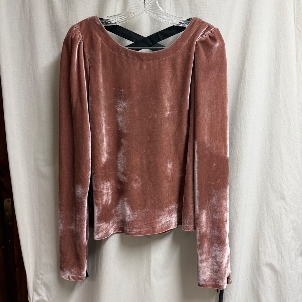Anthropologie Velvet Open Back Top Dusty Rose Pink Crisscross Ribbon Medium